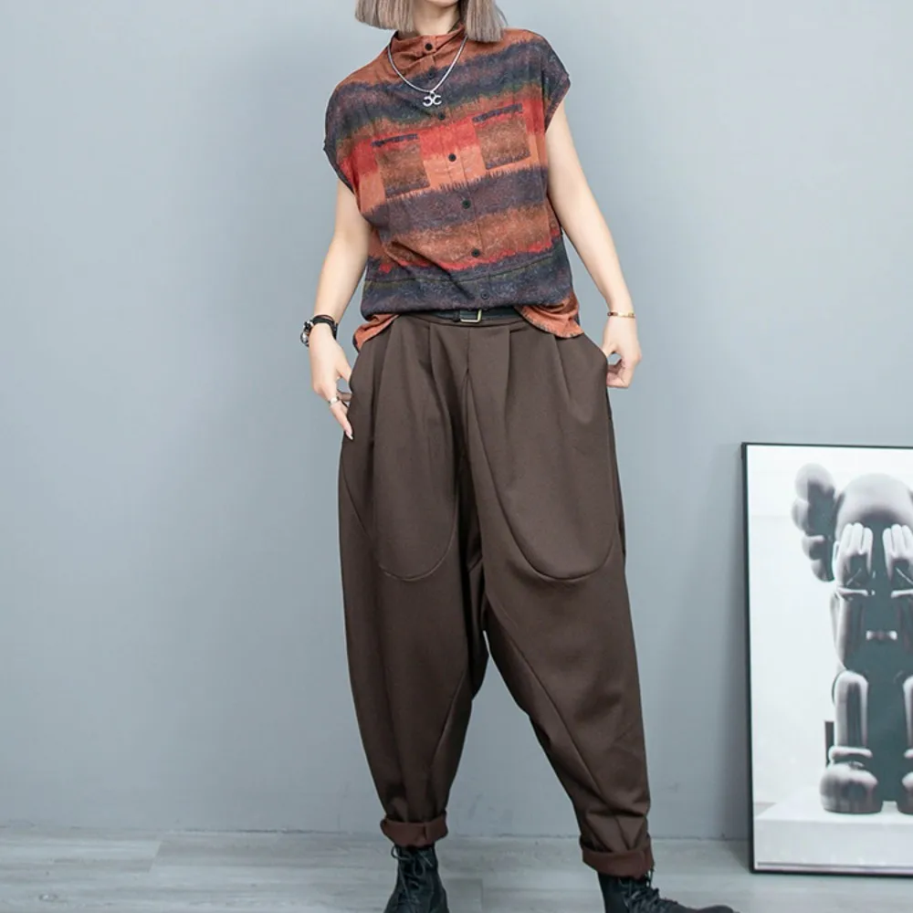 

Cool Fashion Pant Set Women 2024 Spring Summer New Loose Halo Dye Contrast Color Half Sleeve T-shirt + Large Crotch Pant LX812