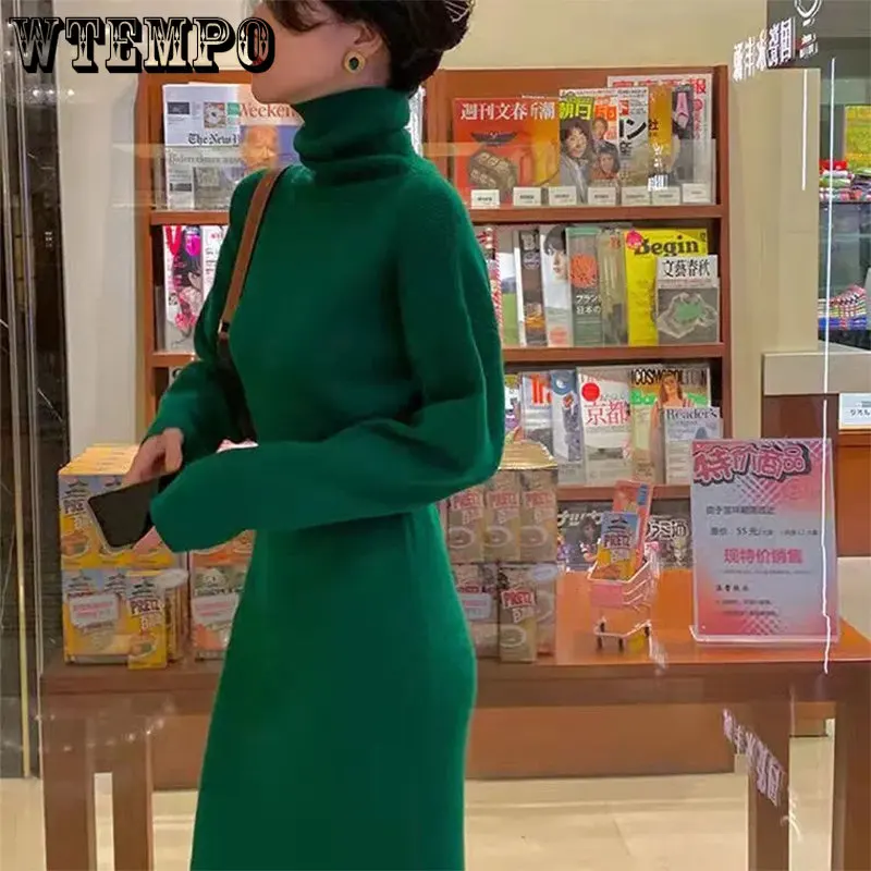 Turtleneck Women's Dress Long Sleeve Sweater Kintted Dresses Women High Waist Slim Autumn Winter Pullover Knitting Long Robe
Turtleneck Women's Dress Long Sleeve Sweater Kintted Dresses Women High Waist Slim Autumn Winter Pullover Knitting Long Robe