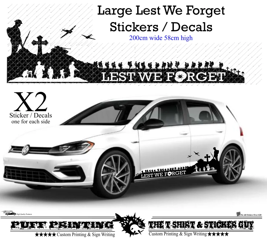 X2Lest We Forget LARGE Car Van Window Vinyl Decals Stickers Poppy Camper Caravan
X2Lest We Forget LARGE Car Van Window Vinyl Decals Stickers Poppy Camper Caravan