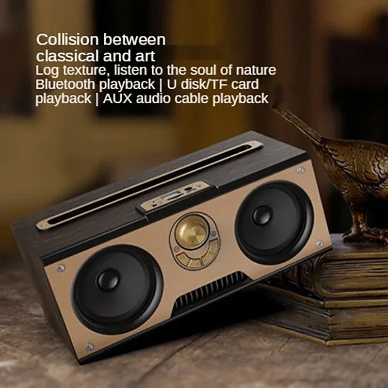 

KM-7 Bluetooth Speaker Retro Wooden Dual Audio Subwoofer Support Multiple Link Methods Wireless Speaker Stereo Surround Sound