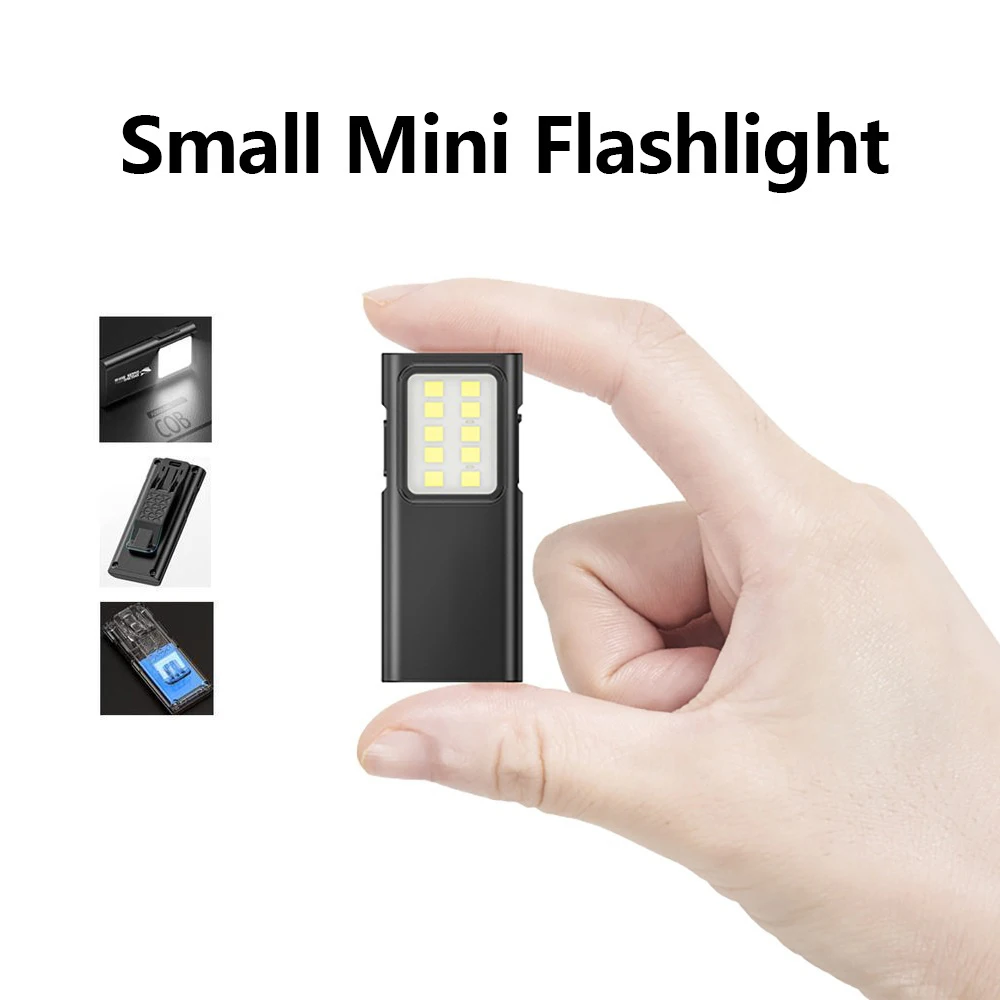

USB-C Rechargeable Mini EDC Portable Pocket COB Keychain Flashlight Night Running Hat Cap Clip Headlamp Side Work Light Torch