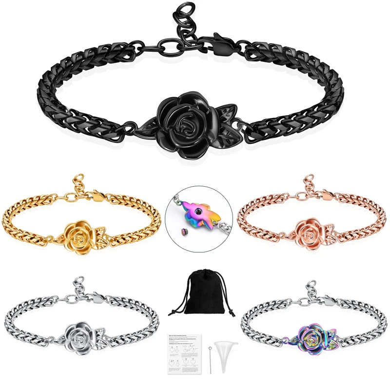 

Romantic Rose Urns Bracelet For Human Ashes Adjustable Chain Cremation Urn Bangle Women Gift Jewelry Free Engraving