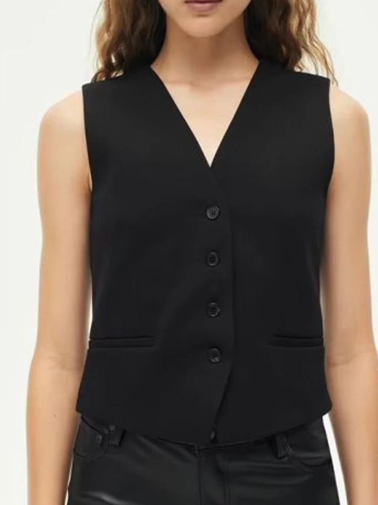 Женский облегающий жилет, однотонный однобортный жилет с V-образным вырезом, элегантная уличная верхняя одежда, лето 2023 
Женский облегающий жилет, однотонный однобортный жилет с V-образным вырезом, элегантная уличная верхняя одежда, лето 2023