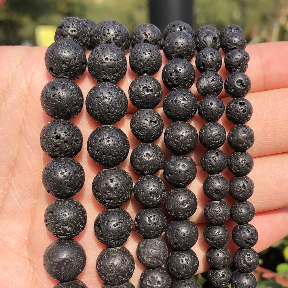 

Wholesale 4 6 8 10 12mm Natural Black Volcanic Lava Stone Round Beads 15" Pick Size For Jewelry Making diy Bracelet