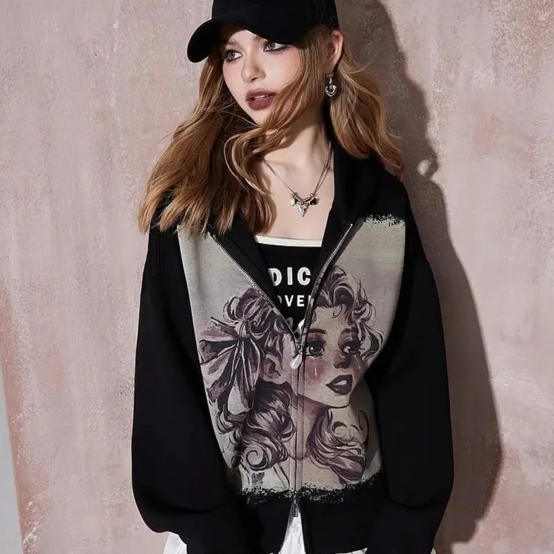 Y2k Style Print Zip Up Loose Hoodie Fairy Academy Inspired Jacket Coat Grunge Long Sleeve Hip-Hop Top Sweatshirt For Women
Y2k Style Print Zip Up Loose Hoodie Fairy Academy Inspired Jacket Coat Grunge Long Sleeve Hip-Hop Top Sweatshirt For Women