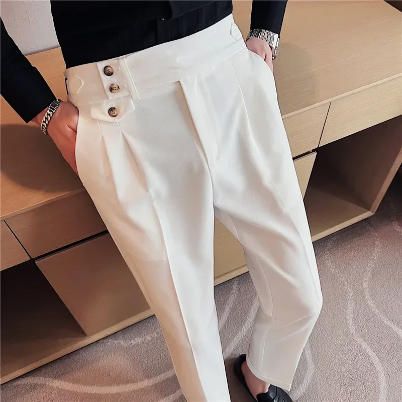 British Style Men High Waist Dress Pants 2024 Spring Solid Casual Wedding Trousers Slim Formal Suit Pants Fashion Men Clothing
British Style Men High Waist Dress Pants 2024 Spring Solid Casual Wedding Trousers Slim Formal Suit Pants Fashion Men Clothing
