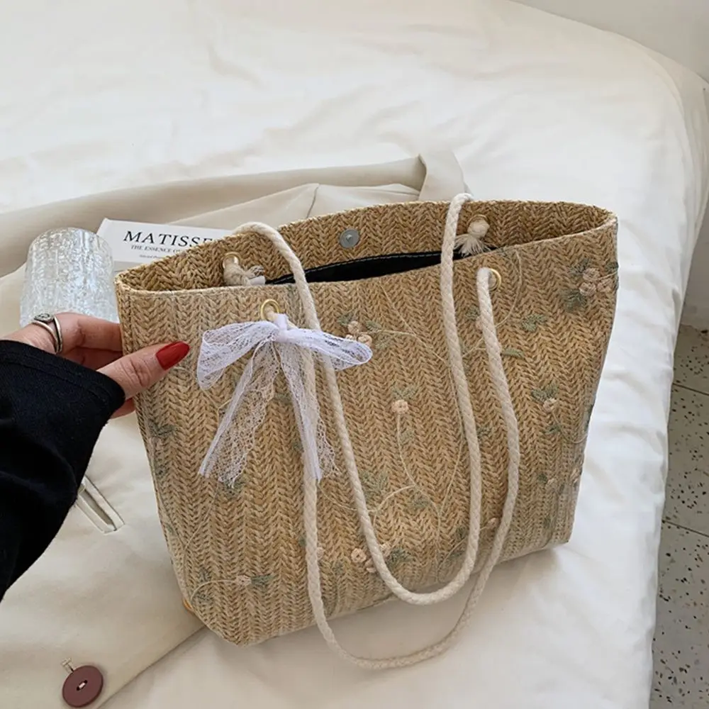 Woven Beach Tote - Large Straw Shoulder Bag with Magnetic Closure 9 S16d22e99a0e74cd09e1084f392425c05U