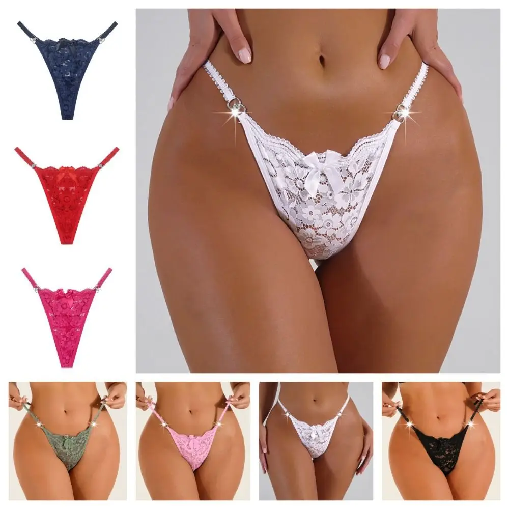 

Solid Color Sexy Lace Thong Breathable Bowknot Briefs Cotton Crotch Seamless Briefs Low Waist G-String Traceless Panties Lady