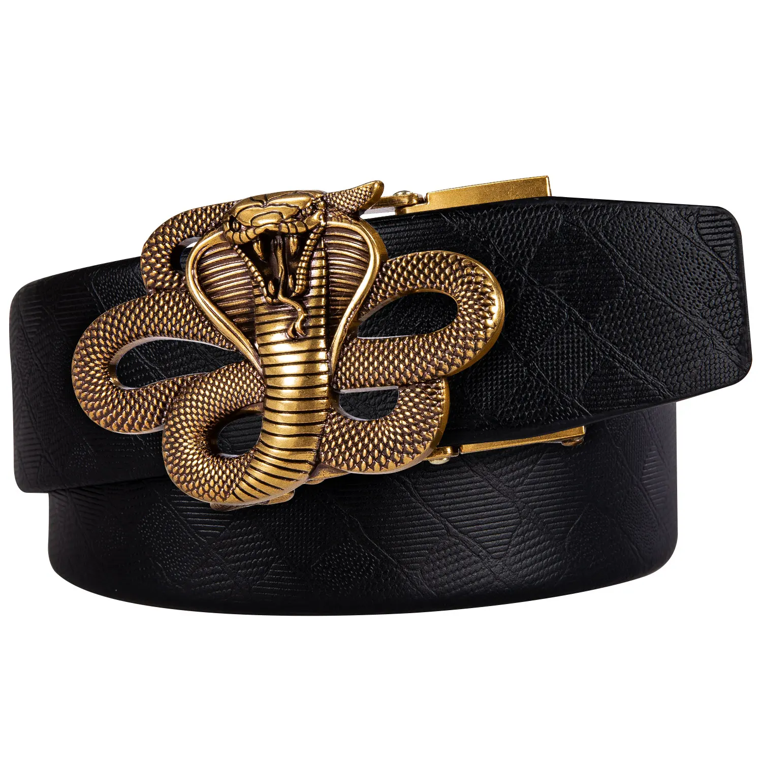 

Luxury Belt for Men Black Leather Gold Snake Automatic Rachat Buckle Alloy Cowskin Waistband Straps Barry.Wang