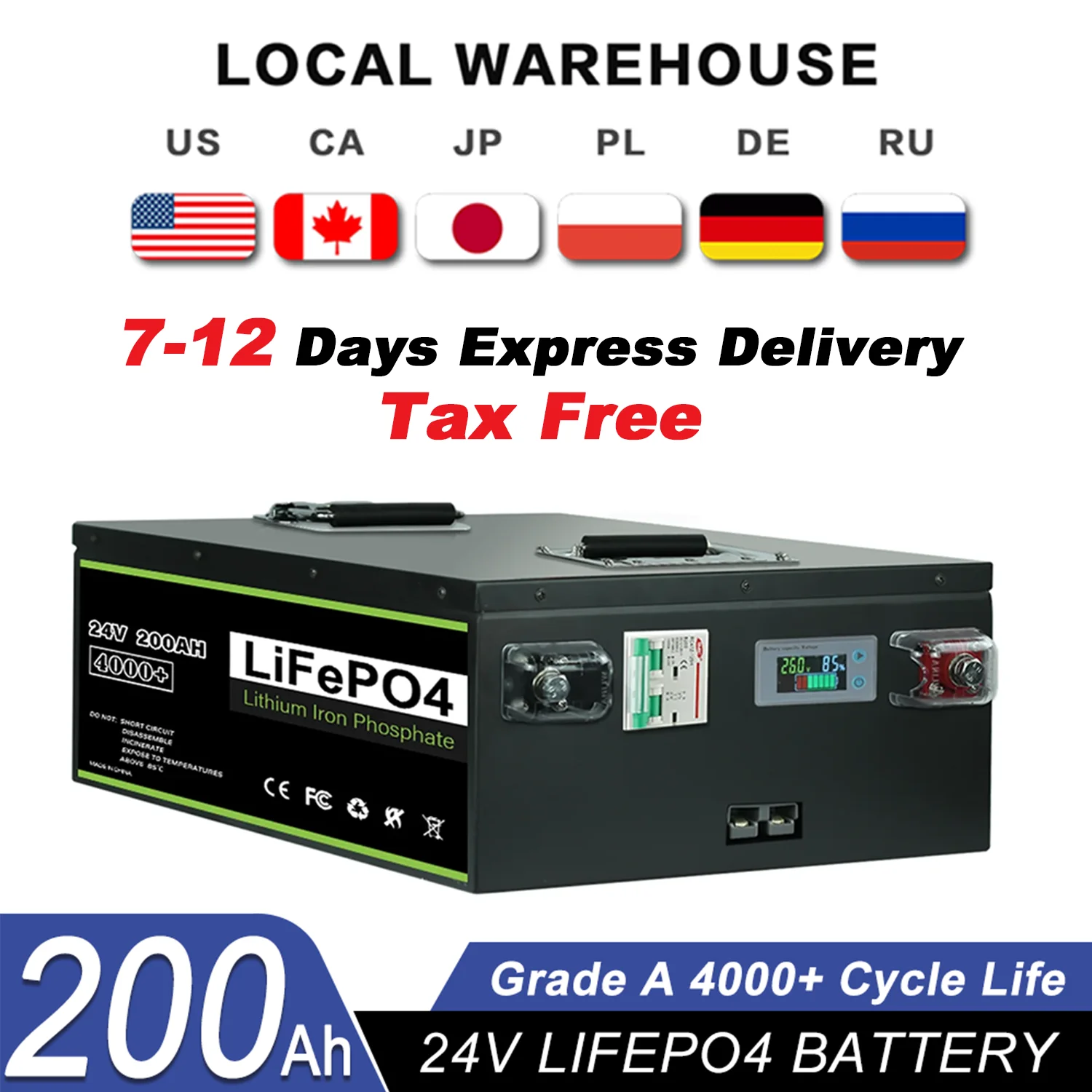 

New 12V 24V 48V 100Ah 200Ah 280Ah 300Ah 400Ah LiFePO4 Battery Built-in BMS Rechargeable Battery for Inverter Solar RV No Tax