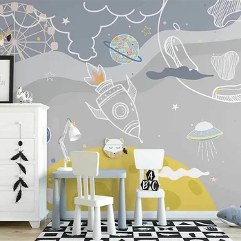 beibehang Custom modern Nordic hand painted space planet rocket childrens room background papel de parede wallpaper