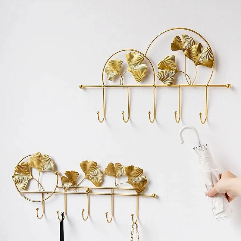 

Крючки в скандинавском стиле, Золотая подвесная стойка для хранения, кованый железный крючок, настенная вешалка, креативная форма листа для детской комнаты
