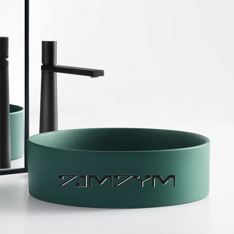 

Nordic Round Wash Basin Dark Green Bathroom Sinks Matte Ceramic Single Wash Basin For Bathroom Washbasins Kitchen Washing Sink