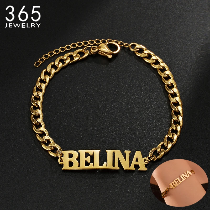 

Trendy Custom Name Men Bracelet Stainless Steel Bold Letters Thick Chain For Boyfriend Male Jewelry Unique Christmas Gifts