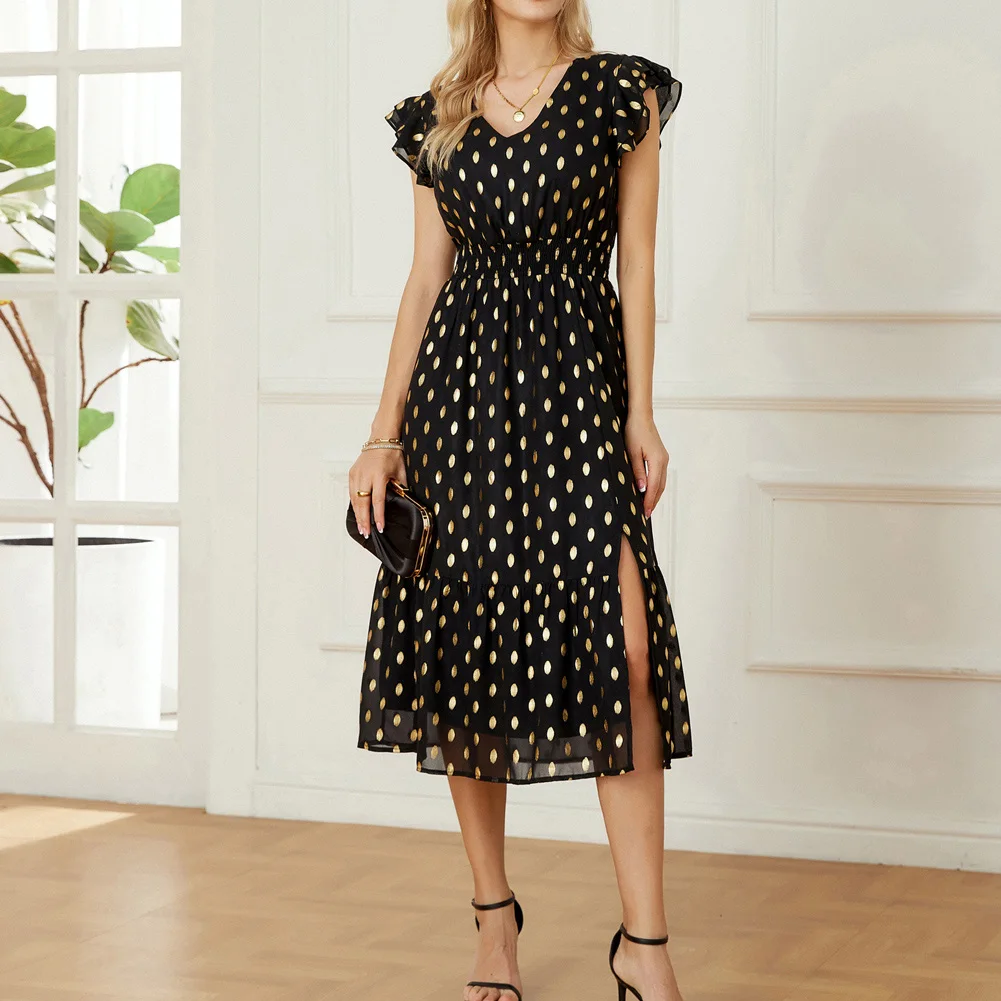 GK Women Swiss Dot Long Dress Summer Slim Fit Smocked Waist Dress Party Dress Flutter Sleeve V-Neck Front Slit A-Line Dress
GK Women Swiss Dot Long Dress Summer Slim Fit Smocked Waist Dress Party Dress Flutter Sleeve V-Neck Front Slit A-Line Dress