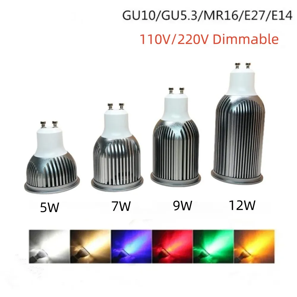 

5W/7W/9W/12W LED Bulbs Dimmable LED Spotlight Bulb Super Bright GU10 E27 110V/220V Downlight Lamps for Home 8 Colors Optional