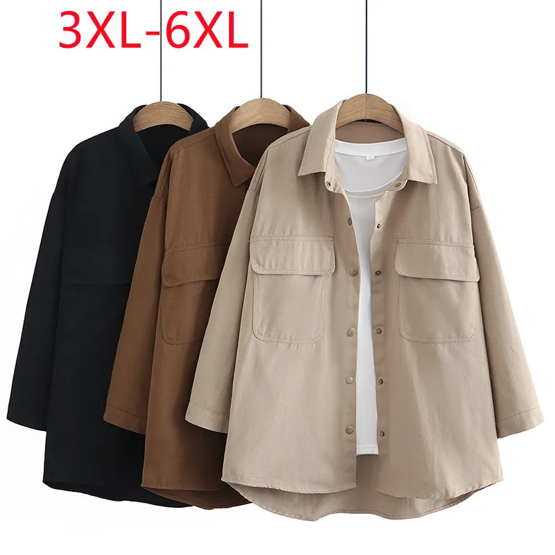 

New 2023 Ladies Spring Autumn Plus Size Tops For Women Large Size Long Sleeve O-neck Black Button Blouse Coat 3XL 4X L5XL 6XL