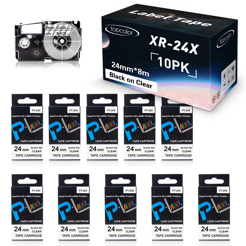 10PK Black on Transparent Label Sticker 24mm XR24X Compatible Casio XR-24X Clear Label for Casio Labeling Machine KL7200 KL8100
10PK Black on Transparent Label Sticker 24mm XR24X Compatible Casio XR-24X Clear Label for Casio Labeling Machine KL7200 KL8100