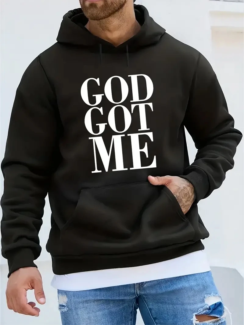 GOD GOT ME printed hoodie, men's casual hooded sweatshirt, with Kangaroo Pocket Autumn and winter street clothes
GOD GOT ME printed hoodie, men's casual hooded sweatshirt, with Kangaroo Pocket Autumn and winter street clothes