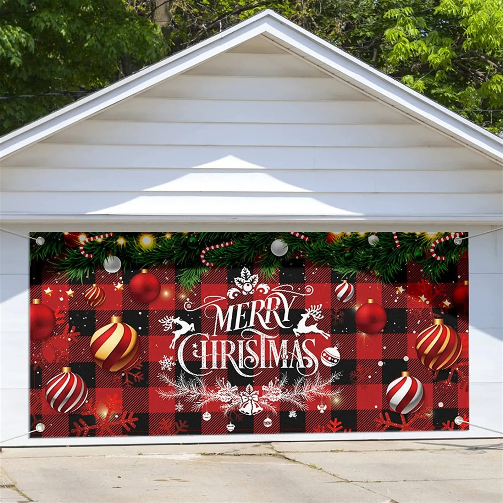 

210x480cm Merry Christmas Holiday Banner Garage Door Cover Mural Winter Snowman Santa Outdoor Large Door Cover Home Decorations