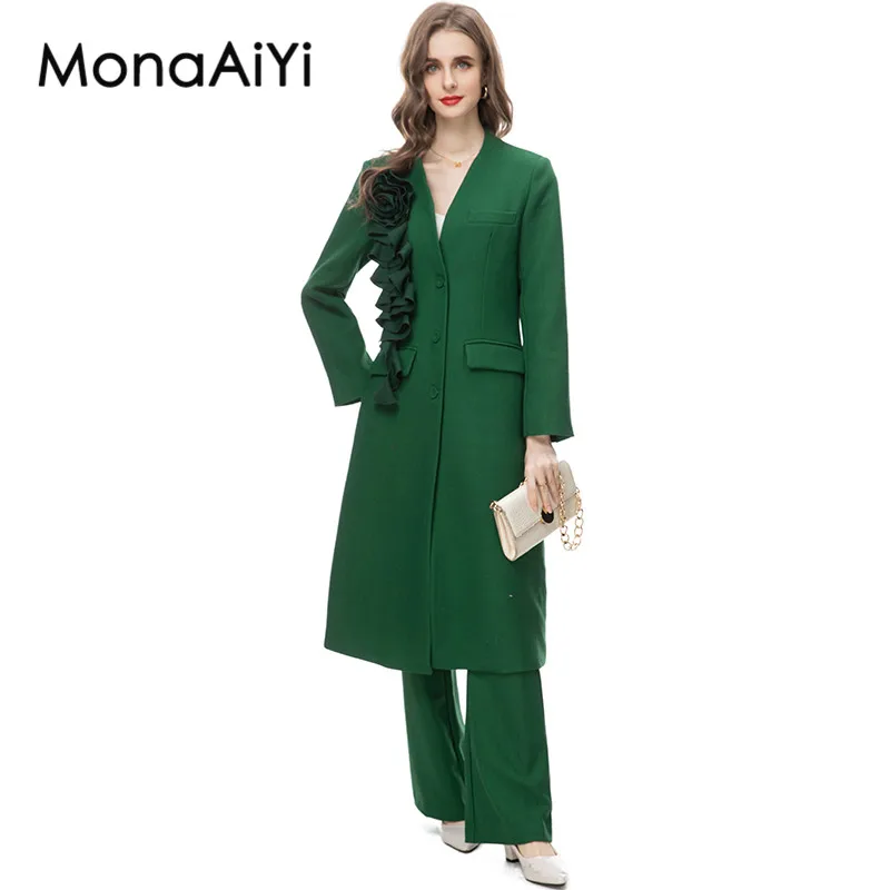 Комплект из двух предметов MonaAiYi Женский, Модный дизайнерский однобортный Топ с V-образным вырезом и длинными рукавами и прямые брюки, цвет темно-зеленый
Комплект из двух предметов MonaAiYi Женский, Модный дизайнерский однобортный Топ с V-образным вырезом и длинными рукавами и прямые брюки, цвет темно-зеленый