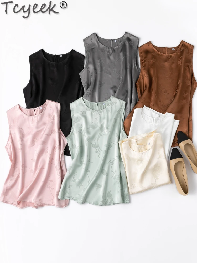 

Tcyeek 100% Real Mulberry Silk Womens Tank Top Sleeveless Summer Tank Tops for Women Clothes 2024 Elegent Vests Underwear