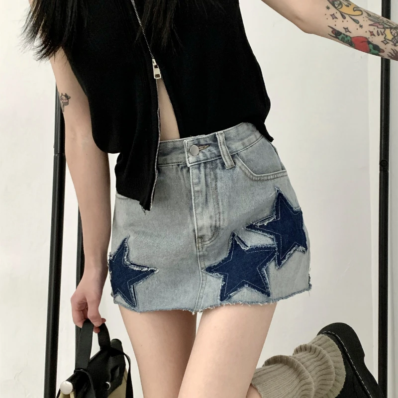2023 Y2k Aesthetic Summer Denim Mini Skirt Casual Harajuku High Waist Star Patchwork Jean Skirts Korean Wrap Pencil Women Skirts
2023 Y2k Aesthetic Summer Denim Mini Skirt Casual Harajuku High Waist Star Patchwork Jean Skirts Korean Wrap Pencil Women Skirts