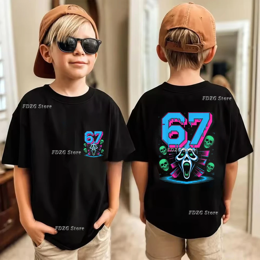 تي شيرت قطني للأطفال بطباعة Summer Italian Brainrot 67 Six Seven، قميص بأكمام قصيرة للأولاد، مريح وعصري تي شيرت قطني للأطفال بطباعة Summer Italian Brainrot 67 Six Seven، قميص بأكمام قصيرة للأولاد، مريح وعصري