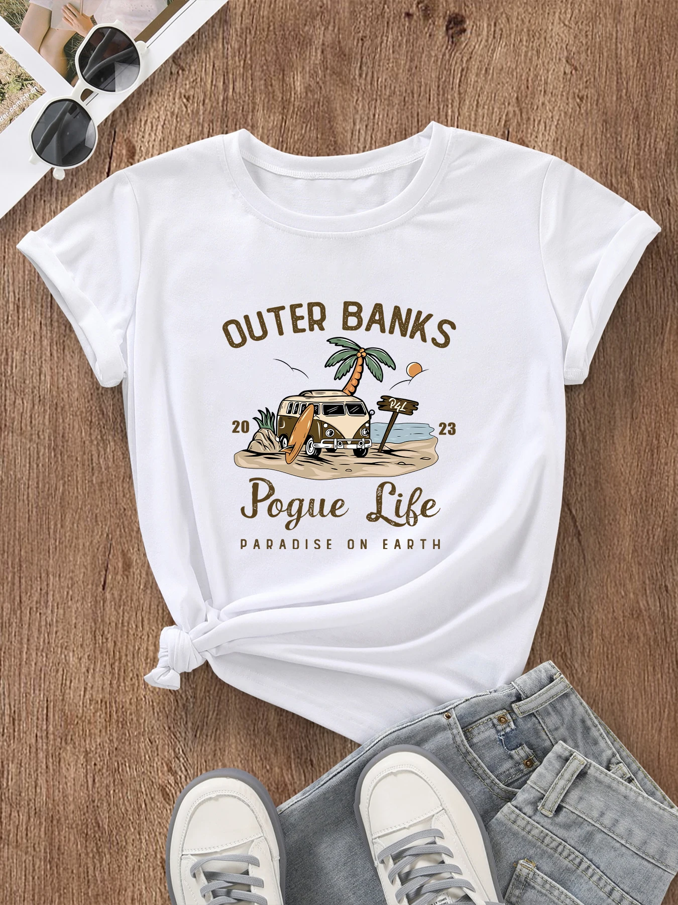 

OUTER BANKS 2023 Pogue Life PARADISE ON EARTH T-Shirt Cotton funny fashion Woman Casual Short Sleeve Tee