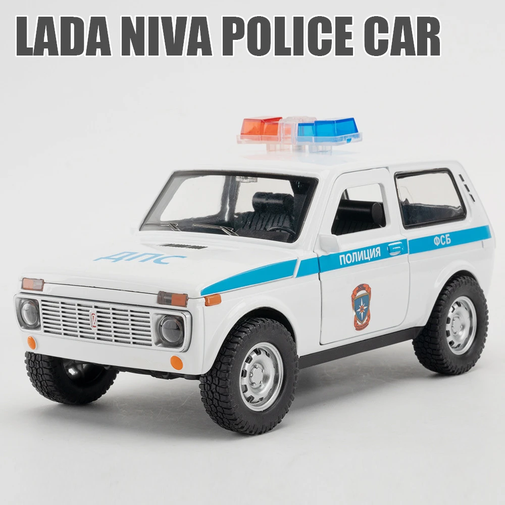 

1/18 Alloy Diecasts Russia Lada NiVa Police Car Toy Model with Pull Back Function Sound Light Toys Vehicles Models Gift for BoyS