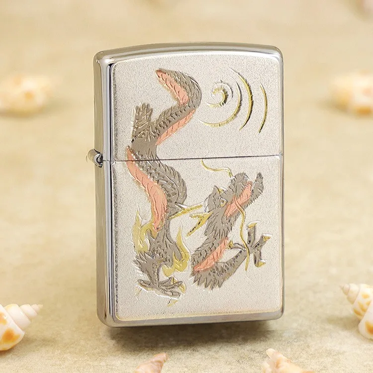 

Genuine Zippo Colored Dragon oil lighter copper windproof cigarette Kerosene lighters Gift with anti-counterfeiting code