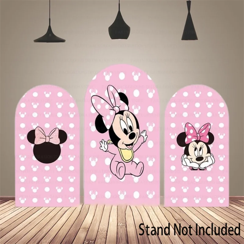 

Disney Pink Bowtie Baby Minnie Mouse Head Arch Backdrop Cover Newborn Girls Arched Wall Background Baby 1st Birthday Decor Cover