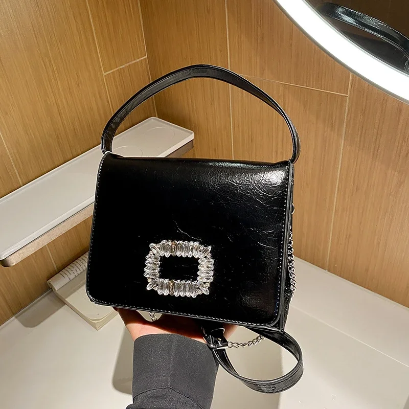 

Diamonds Chains Pu Solid Thread Shoulder Bags Fashion Flap High Quality Handbag 2024 Hot Sale Bags for Women Bolsas De Hombro