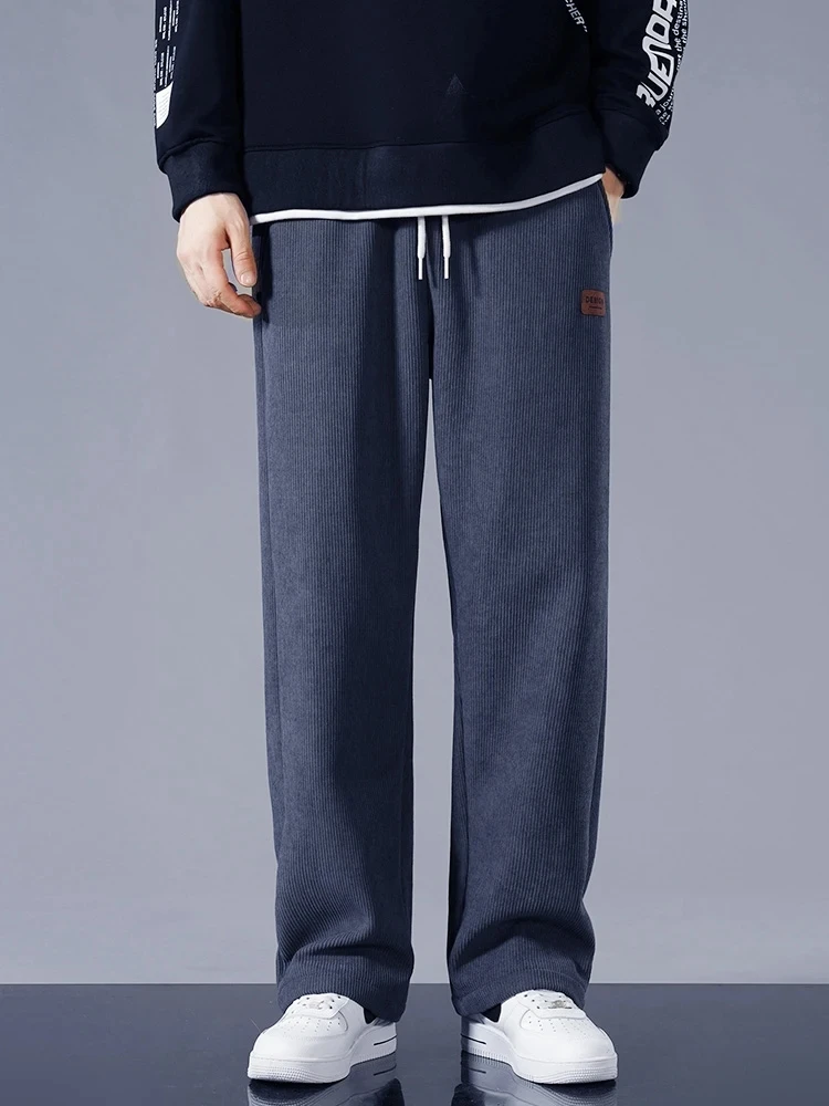 

Loose Track Pant Winter Thick Warm Corduroy Sweatpants Men Fleece Liner Drawstring Straight Male Casual Fleece Thermal Trousers