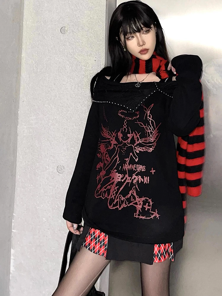 New Autumn Winter Harajuku Gothic Hot Girls Lace Stitched Loose Print Top Fashion Punk Long Sleeve Pullover Sweater Cool Girl
New Autumn Winter Harajuku Gothic Hot Girls Lace Stitched Loose Print Top Fashion Punk Long Sleeve Pullover Sweater Cool Girl
