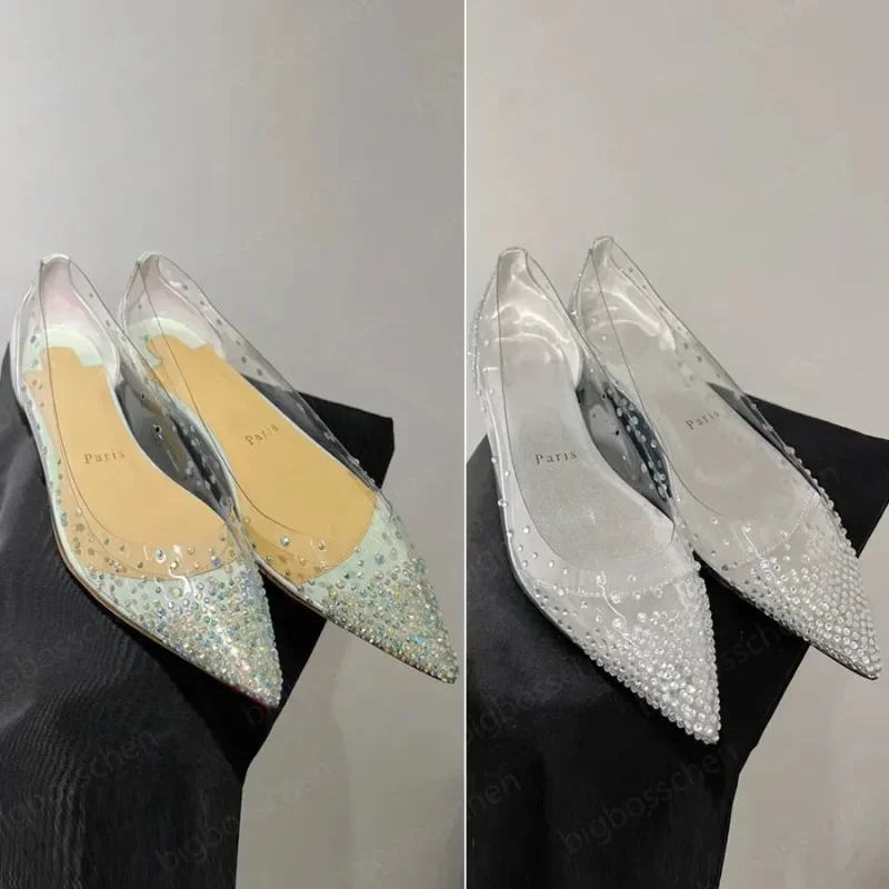 Designer Red Bottom Dress Shoes Ladies Ballet Shoes Luxury Fashion Rhinestone Clear PVC Pointy Toe Flat Shoes Brand Party
Designer Red Bottom Dress Shoes Ladies Ballet Shoes Luxury Fashion Rhinestone Clear PVC Pointy Toe Flat Shoes Brand Party