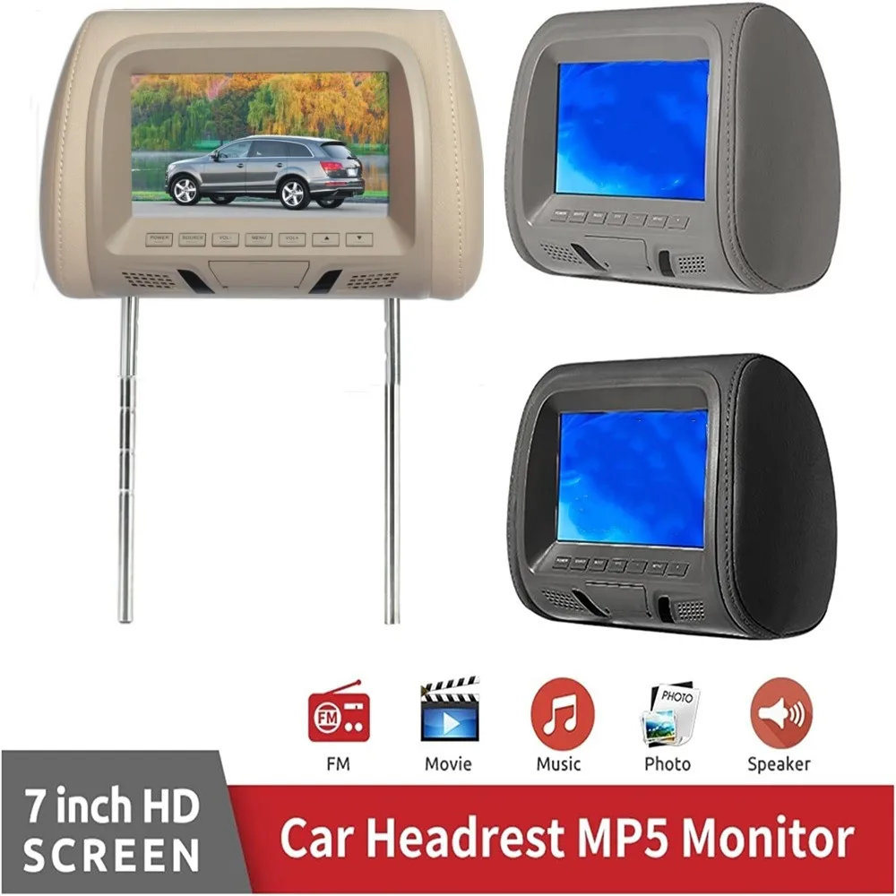 

Universal 7" LCD Screen Car Headrest Monitor Rear Seat Pillow For MP4 MP5 DVD Player Support AV/USB/SD/FM/Headphone/Bluetooth