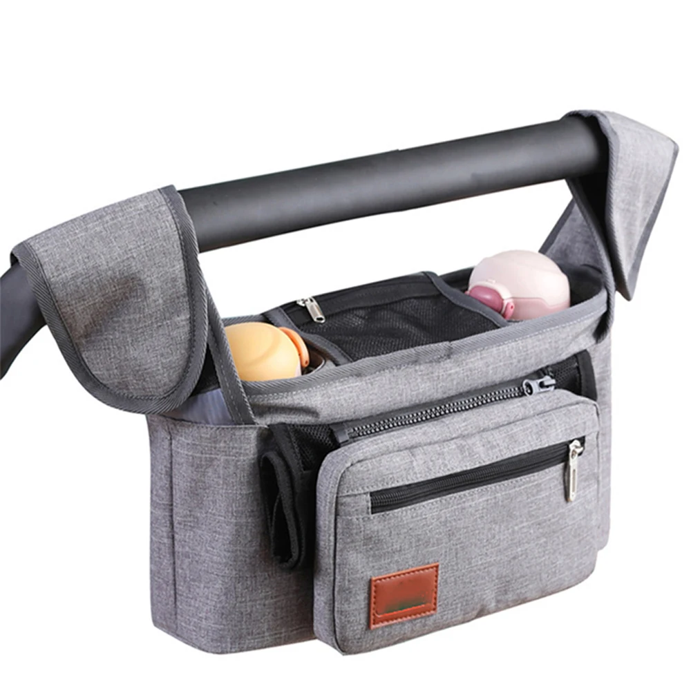 

Baby Stroller Organizer with 2 Insulated Cup Holder Detachable Zippered Pocket & Adjustable Shoulder Strap, Universal Stroller A