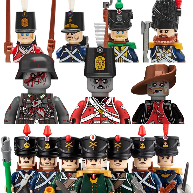 

Military Soldiers Zombie Napoleonic Wars Building Blocks WW2 British German Russia Army Figures Foot Guard Weapons Bricks Toys