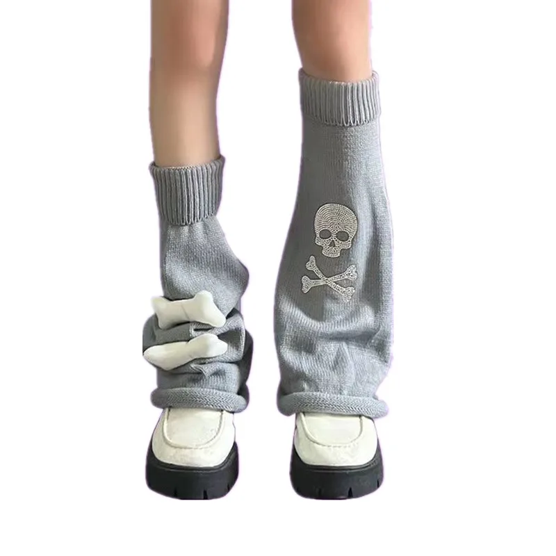 

Women Lolita Knit Leg Warmers Gothic Skull Bone Stocking Knee High Socks Warm Clothes Aesthetic Boot Cuffs Cover y2k Streetwear