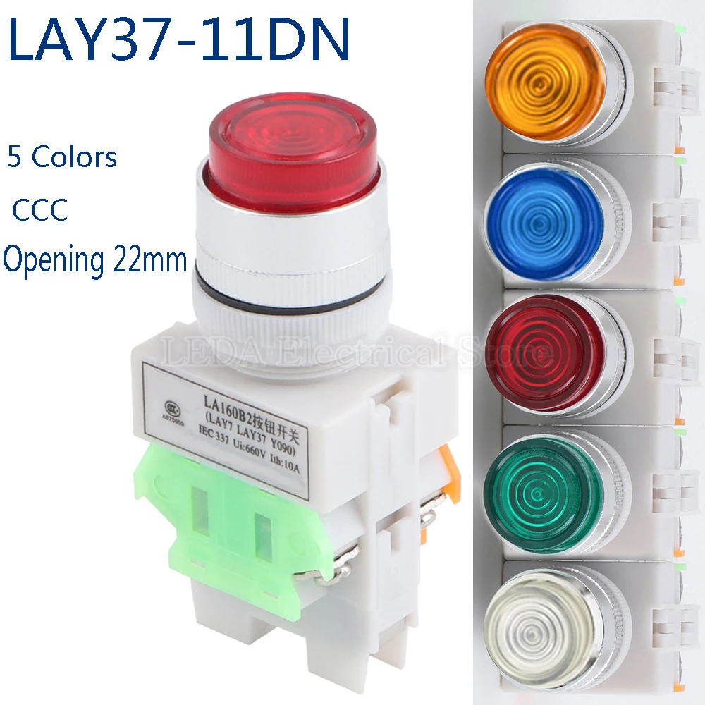 LAY37-11DN/LAY37-11DNZS(PBCY090) 22mm Self-locking/Self-reset Push Button Switch with Light 10A/660V Red Green Blue Yellow White
LAY37-11DN/LAY37-11DNZS(PBCY090) 22mm Self-locking/Self-reset Push Button Switch with Light 10A/660V Red Green Blue Yellow White