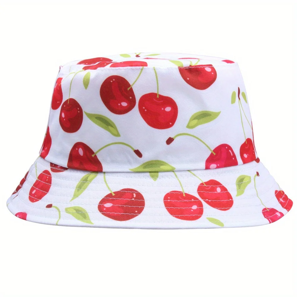 

Foldable Panama Cherry Print Bucket Hats Breathable Sun Protection Fisherman Hat For Men Women Summer Sports Hiking Beach Cap