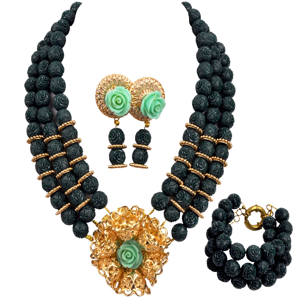 Dark Green African Wedding Necklace Artificial Coral Jewelry Set 22-11-24D8
Dark Green African Wedding Necklace Artificial Coral Jewelry Set 22-11-24D8