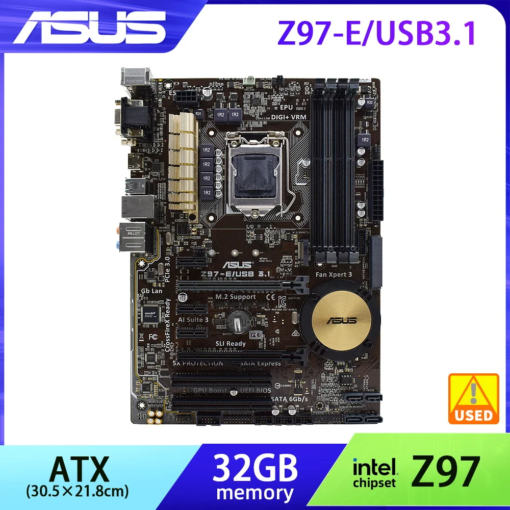 Z97 Motherboard LGA 1150 ASUS Z97-E/USB3.1 DDR3 32GB RAM Kit Xeon Intel Core i7 4770K Cpus DVI HDMI M.2 SATA3 ATX PCI-E 3.0
Z97 Motherboard LGA 1150 ASUS Z97-E/USB3.1 DDR3 32GB RAM Kit Xeon Intel Core i7 4770K Cpus DVI HDMI M.2 SATA3 ATX PCI-E 3.0