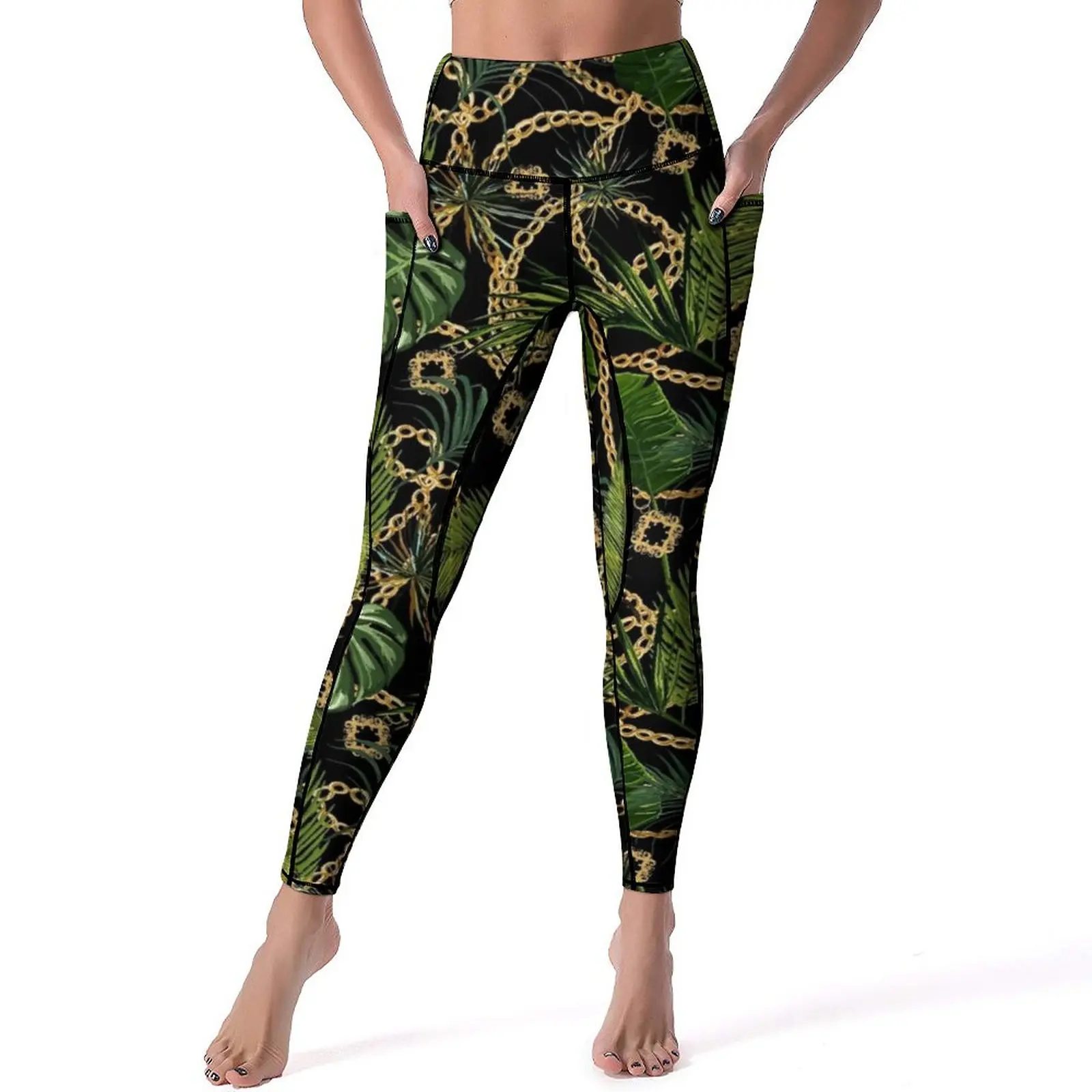 

Штаны для йоги с барочным принтом, пикантные леггинсы с тропическими пальмовыми листьями, леггинсы с высокой талией для фитнеса и спортзала, женские эластичные спортивные колготки