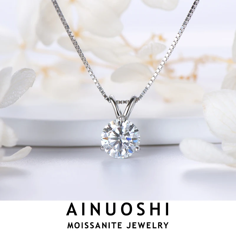 

Ожерелье AINUOSHI из стерлингового серебра 925 пробы с муассанитом, 8 мм, 2 карата, цепочка в коробке, ожерелья для женщин, простое ожерелье для женщин, серебро 925 пробы, ювелирные изделия