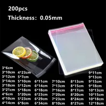 200pcs Transparent Plastic Bags Waterproof Self Adhesive Bag For Jewelry Food Candy Gift Packaging OPP Cellophane Storage Pouch