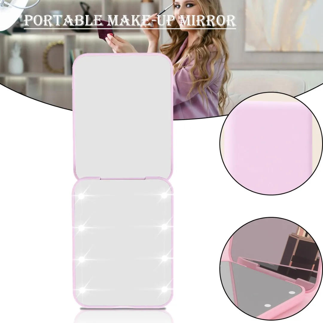 

Зеркало для макияжа со светодиодной подсветкой, портативное карманное двухстороннее складное зеркало, компактное зеркало, легкое косметическое зеркало MirrorGlift