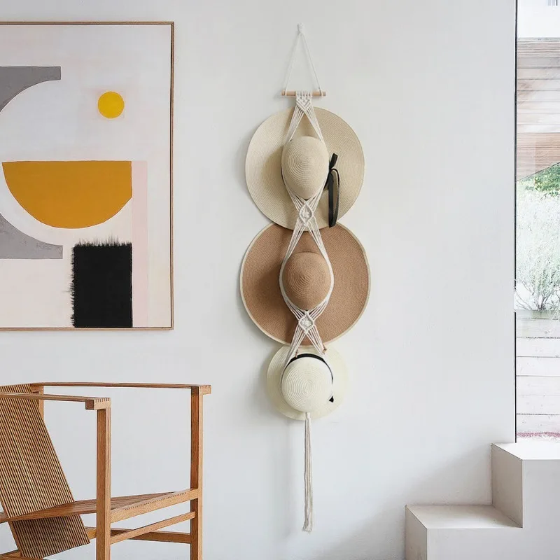Creative Hand-woven Macrame Tapestry Decoration Boho Wall Hanging Hat Storage Hat Rack Cotton Rope Caps Holder Organizer Display 6 S17004eaca9d64faa8e75a472df7271dcZ