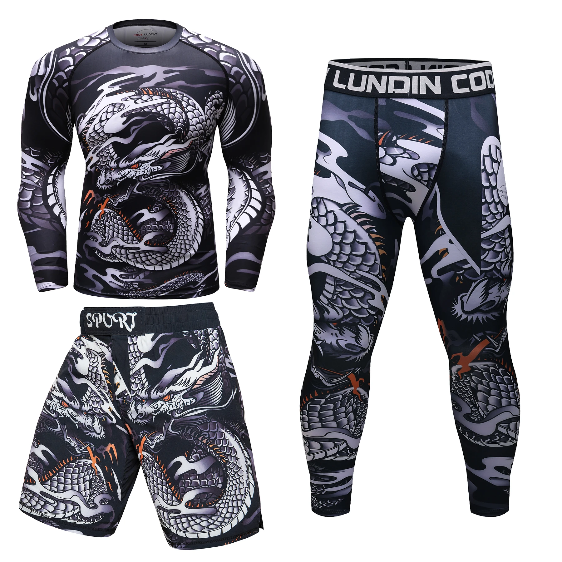 

Cody Lundin 3 в 1 мужской спортивный набор с принтом животного принт джиу джитсу gi набор Рашгард MMA шорты мужская тренировочная одежда для фитнеса
